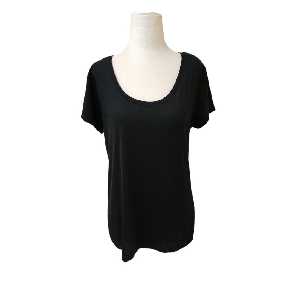 Bitter Sweet Black Polyester Rayon Slub Top Shirt Women's XL Scoop Neck